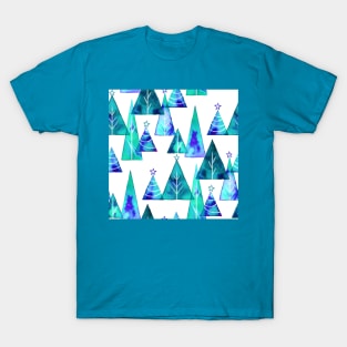 Blue Watercolor Christmas Trees T-Shirt